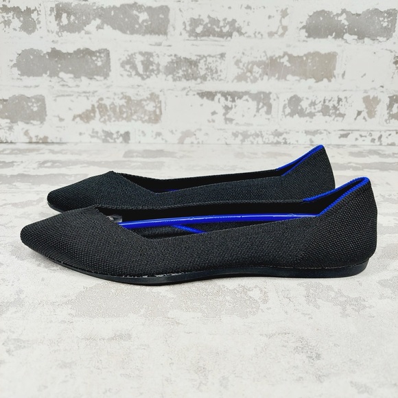 NEW Rothy's The Flat Black Knit Pointy Toe Slip On Loafers O280